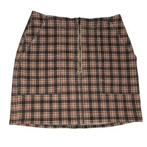 Wild Fable brown and tan plaid corduroy high-waisted mini with a front zipper S